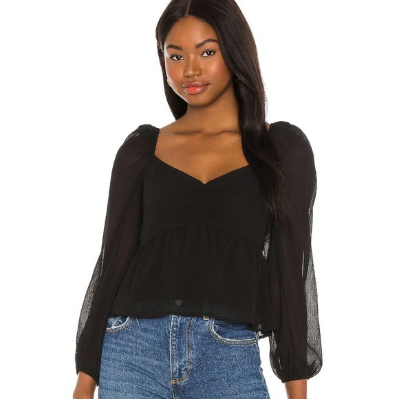 Astr Tops - ASTR the Label Long Sleeve Sweetheart Top in Black